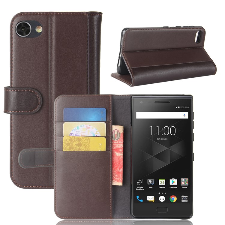 Genuine Split Leather Wallet Stand Mobile Casing for BlackBerry Motion - Brown-1
