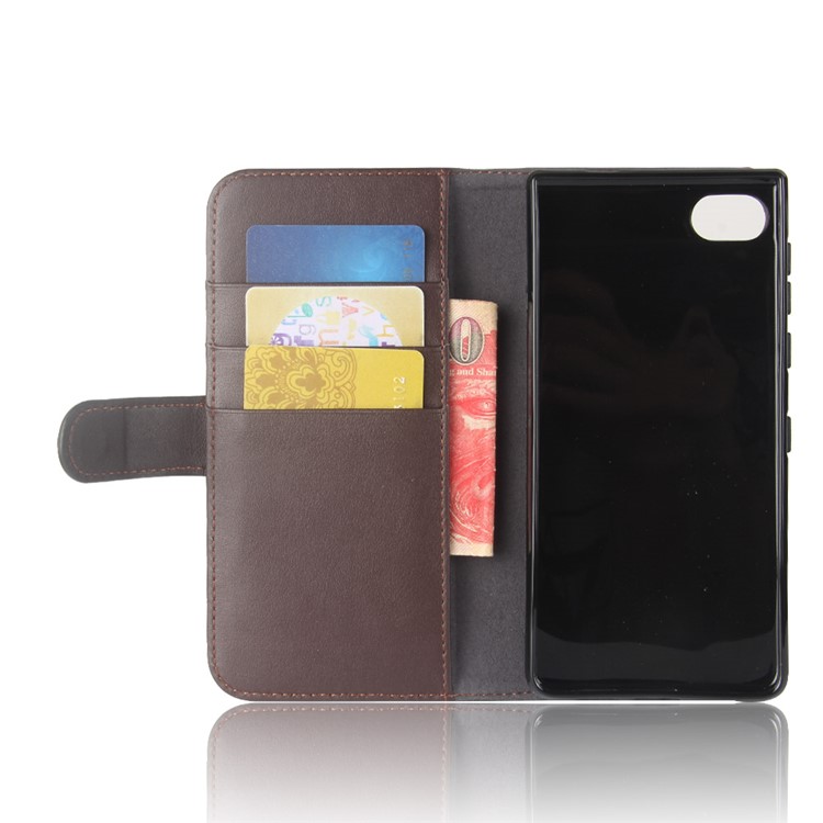 Genuine Split Leather Wallet Stand Mobile Casing for BlackBerry Motion - Brown-4