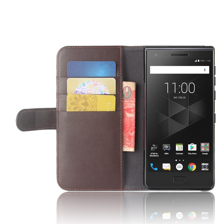 Genuine Split Leather Wallet Stand Mobile Casing for BlackBerry Motion - Brown-5