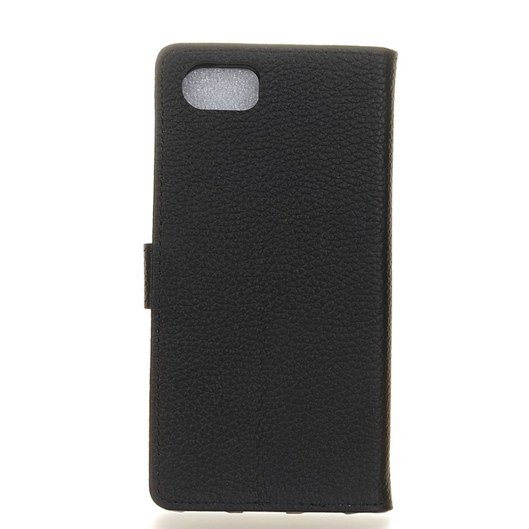 For BlackBerry Motion Litchi Grain Genuine Leather Wallet Stand Case - Black-2