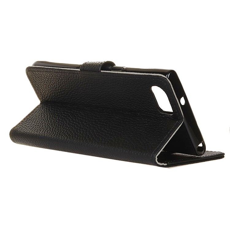 For BlackBerry Motion Litchi Grain Genuine Leather Wallet Stand Case - Black-3