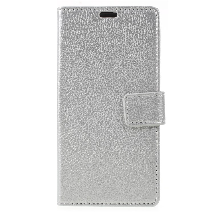 Litchi Texture Wallet Stand Leather Phone Cover for BlackBerry Key2 - Silver-1