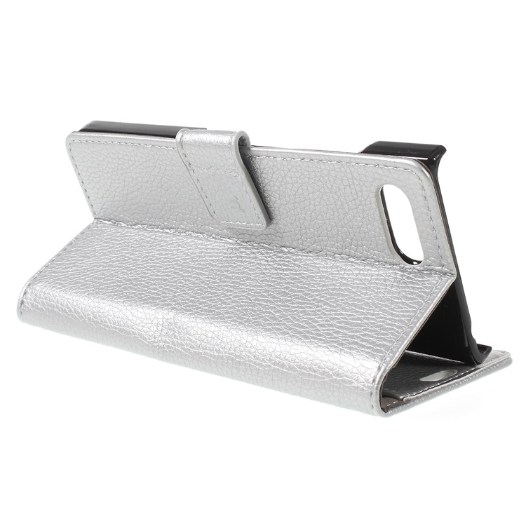Litchi Texture Wallet Stand Leather Phone Cover for BlackBerry Key2 - Silver-3