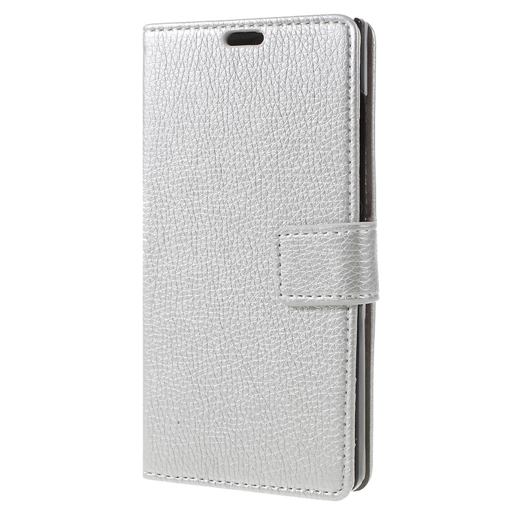 Litchi Texture Wallet Stand Leather Phone Cover for BlackBerry Key2 - Silver-5