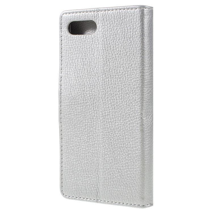 Litchi Texture Wallet Stand Leather Phone Cover for BlackBerry Key2 - Silver-6
