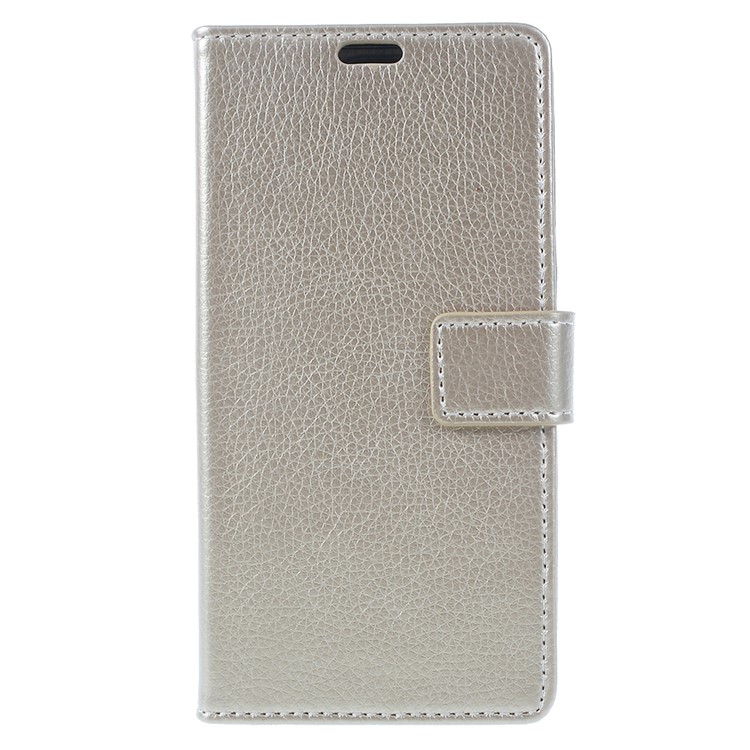 Litchi Texture Wallet Stand Leather Phone Shell for BlackBerry Key2 - Gold-1