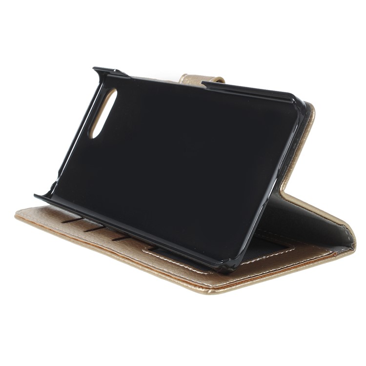 Litchi Texture Wallet Stand Leather Phone Shell for BlackBerry Key2 - Gold-2
