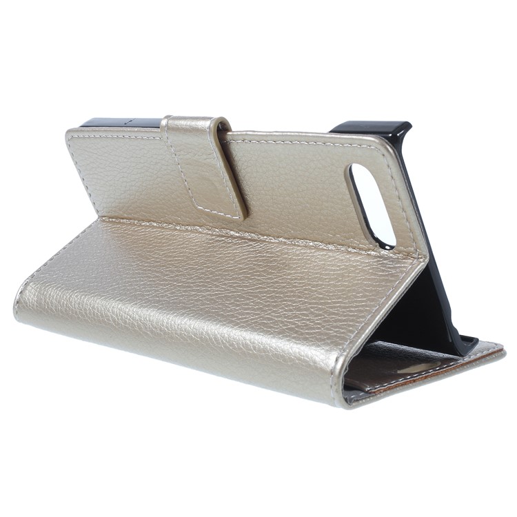 Litchi Texture Wallet Stand Leather Phone Shell for BlackBerry Key2 - Gold-3