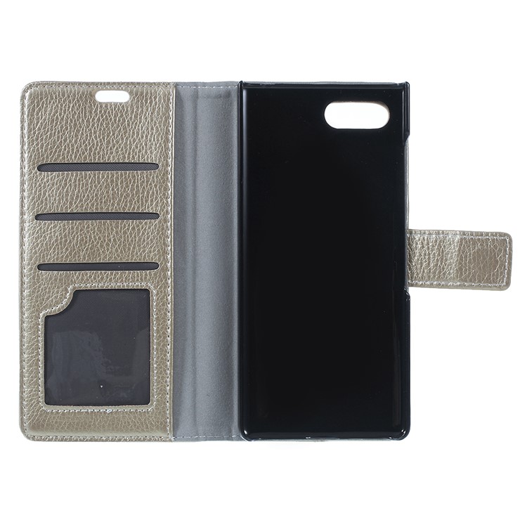 Litchi Texture Wallet Stand Leather Phone Shell for BlackBerry Key2 - Gold-4