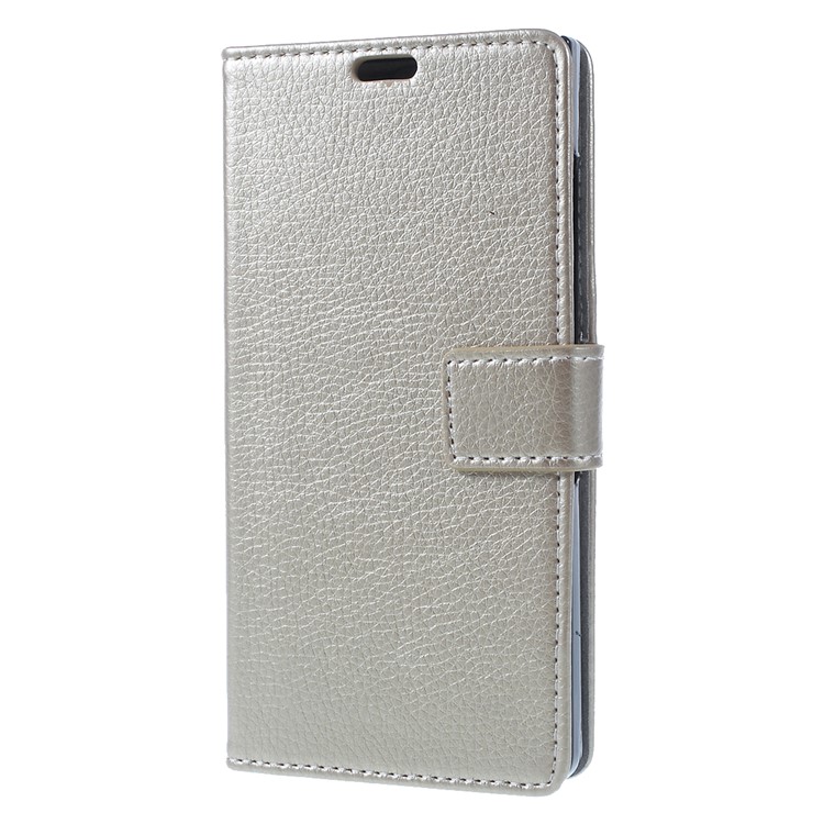 Litchi Texture Wallet Stand Leather Phone Shell for BlackBerry Key2 - Gold-5