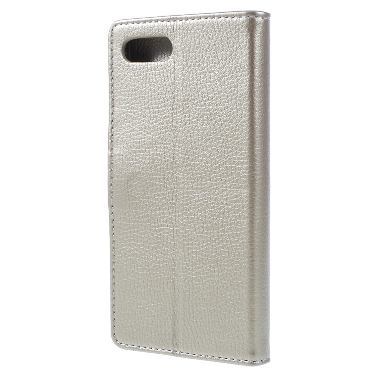 Litchi Texture Wallet Stand Leather Phone Shell for BlackBerry Key2 - Gold-6