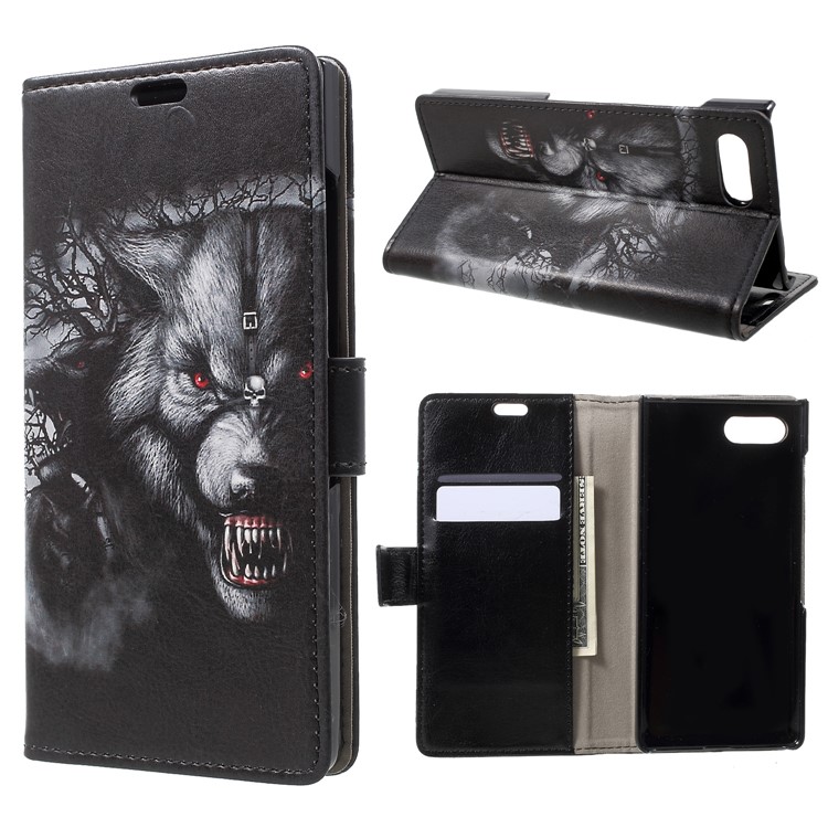 Pattern Printing Stand Leather Wallet Mobile Case for BlackBerry Key2 - Fierce Wolf-1