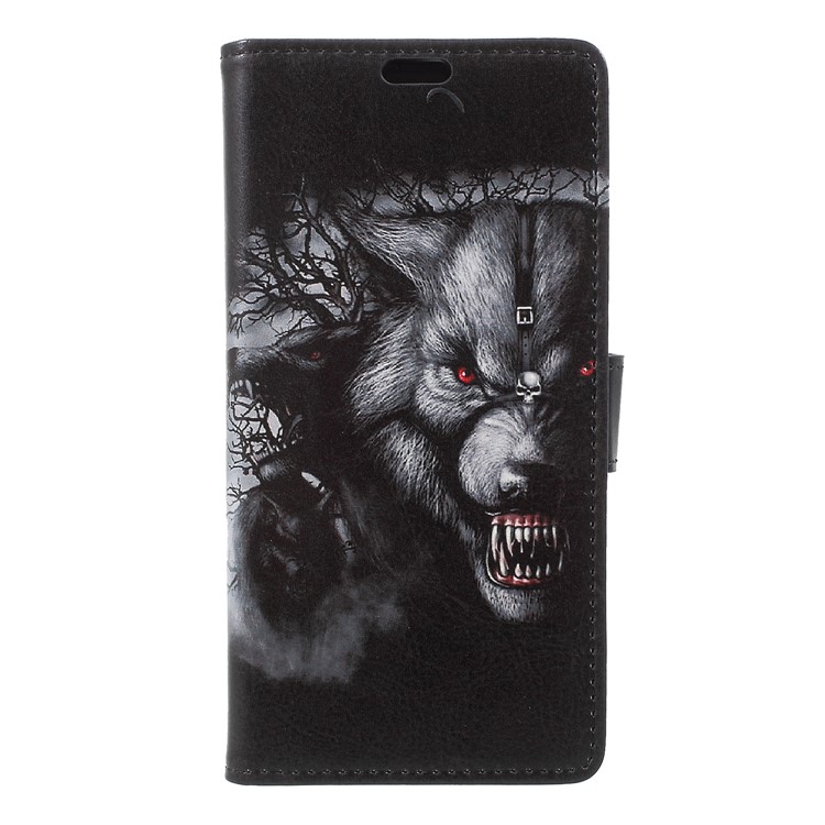 Pattern Printing Stand Leather Wallet Mobile Case for BlackBerry Key2 - Fierce Wolf-3