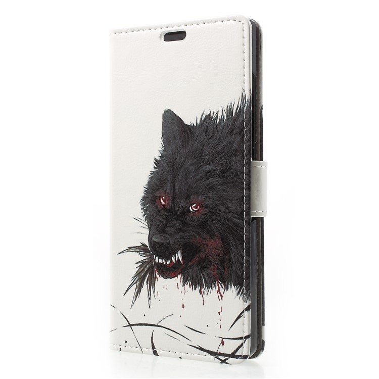 Pattern Printing Stand Leather Wallet Mobile Shell for BlackBerry Key2 - Bloody Wolf-3