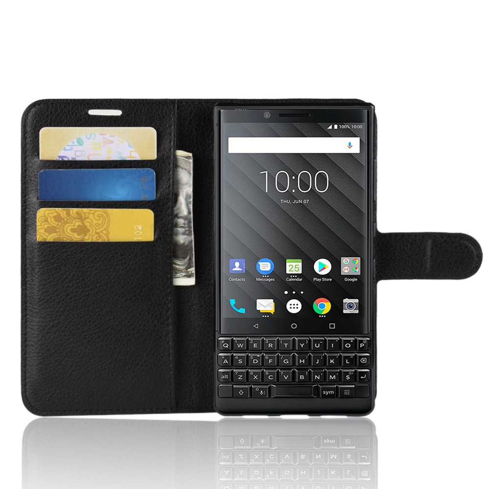 Litchi Texture Wallet Stand Leather Phone Case for BlackBerry Key2 - Black-4