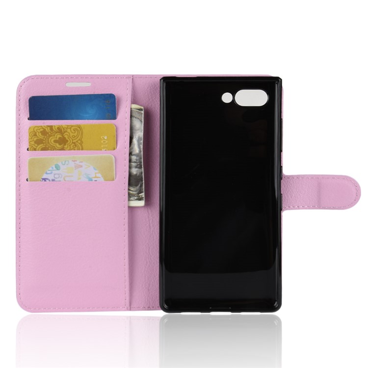 Litchi Texture Wallet Stand Leather Protective Shell Case for BlackBerry Key2 - Pink-3