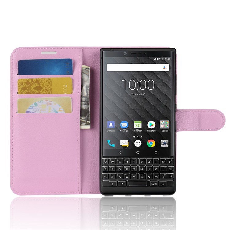 Litchi Texture Wallet Stand Leather Protective Shell Case for BlackBerry Key2 - Pink-4
