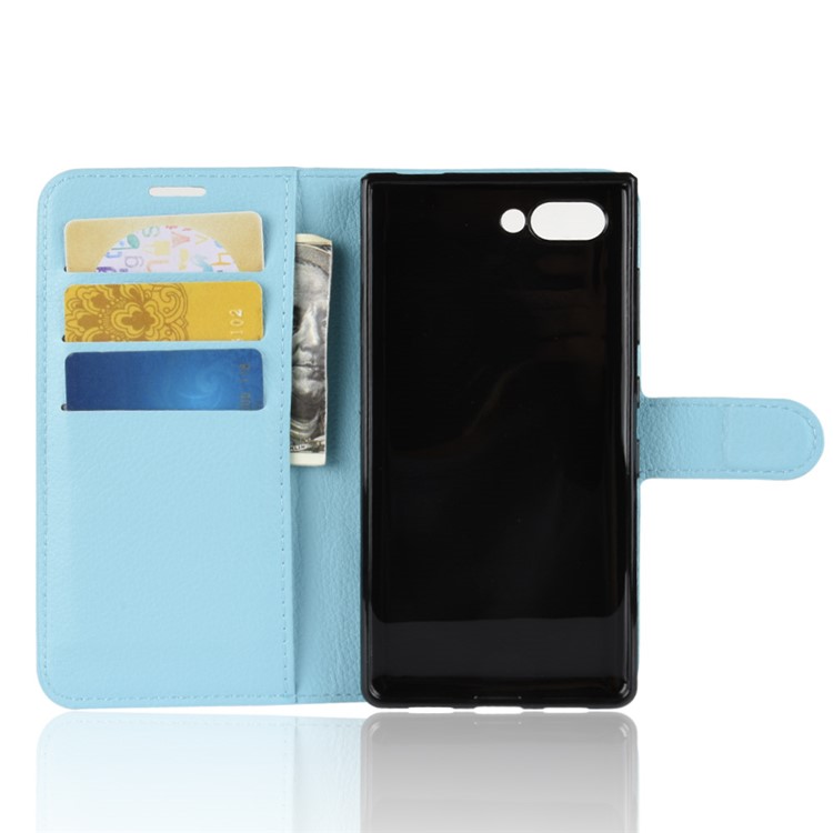 Litchi Texture Wallet Stand Leather Cell Phone Case for BlackBerry Key2 - Blue-3
