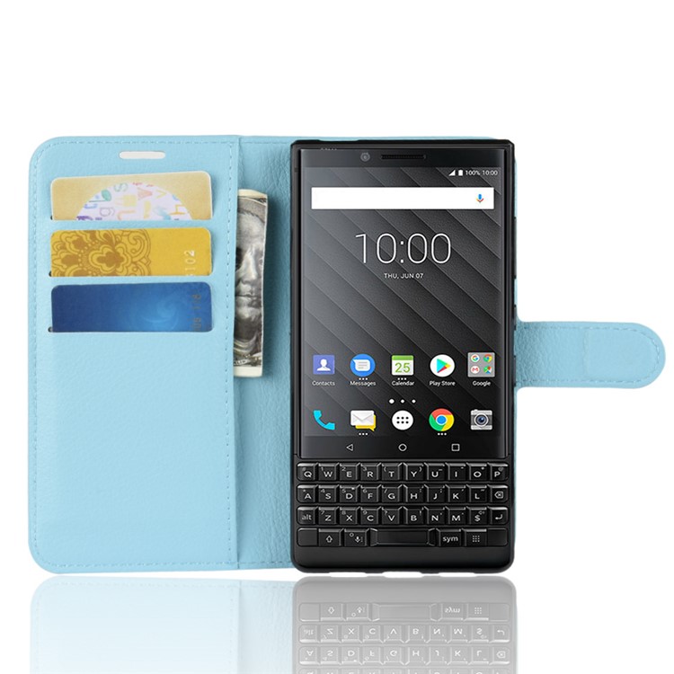 Litchi Texture Wallet Stand Leather Cell Phone Case for BlackBerry Key2 - Blue-4