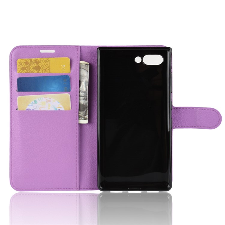 Litchi Texture Wallet Stand Leather Case Accessory for BlackBerry Key2 - Purple-3