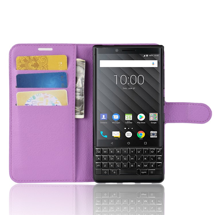 Litchi Texture Wallet Stand Leather Case Accessory for BlackBerry Key2 - Purple-4