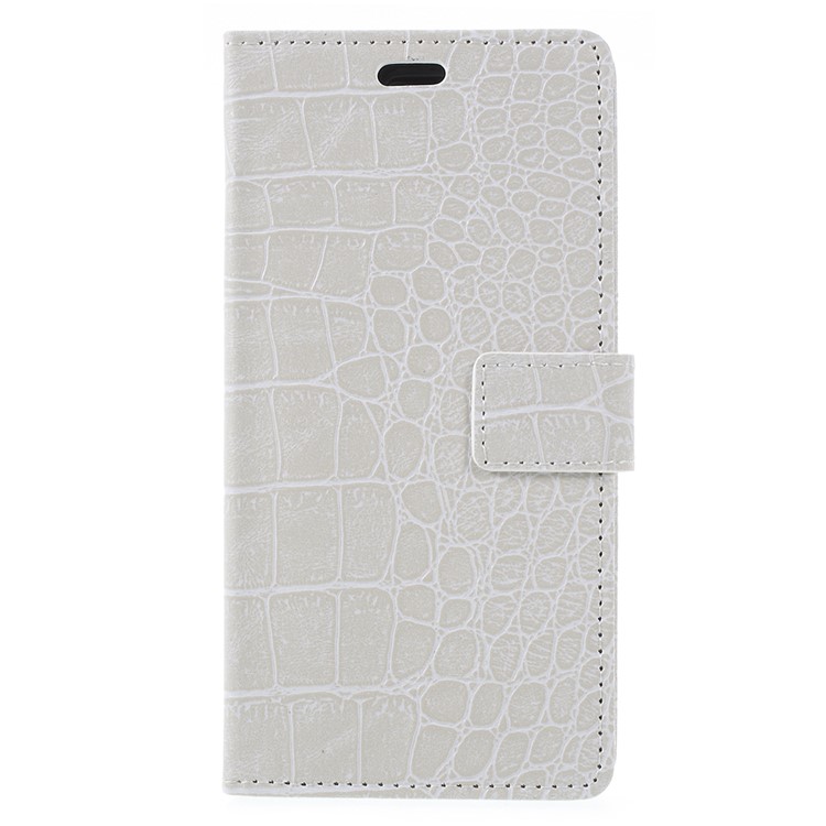 Crocodile Texture PU Leather Magnetic Stand Wallet Mobile Phone Case for BlackBerry Key2 - White-1