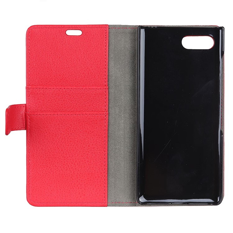 Litchi Skin Wallet Leather Cell Phone Case for BlackBerry Key2 - Red-5