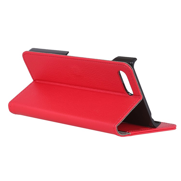 Litchi Skin Wallet Leather Cell Phone Case for BlackBerry Key2 - Red-6