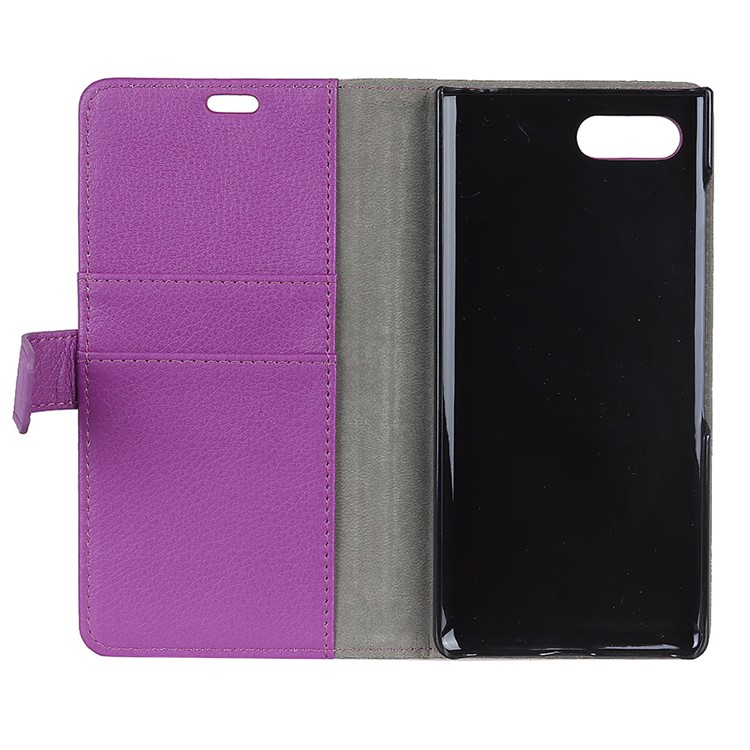 Litchi Skin Wallet Leather Stand Shell Cover Case for BlackBerry Key2 - Purple-5