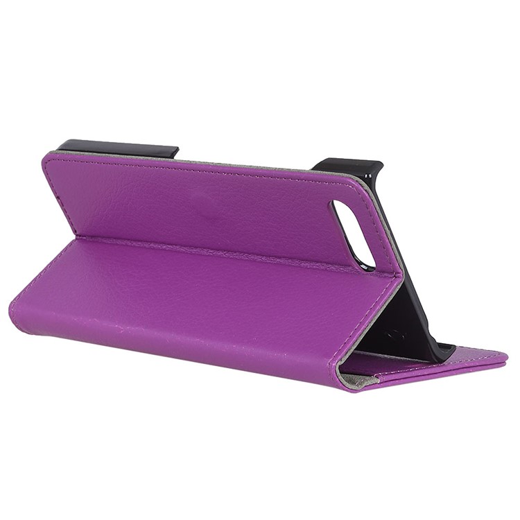 Litchi Skin Wallet Leather Stand Shell Cover Case for BlackBerry Key2 - Purple-6