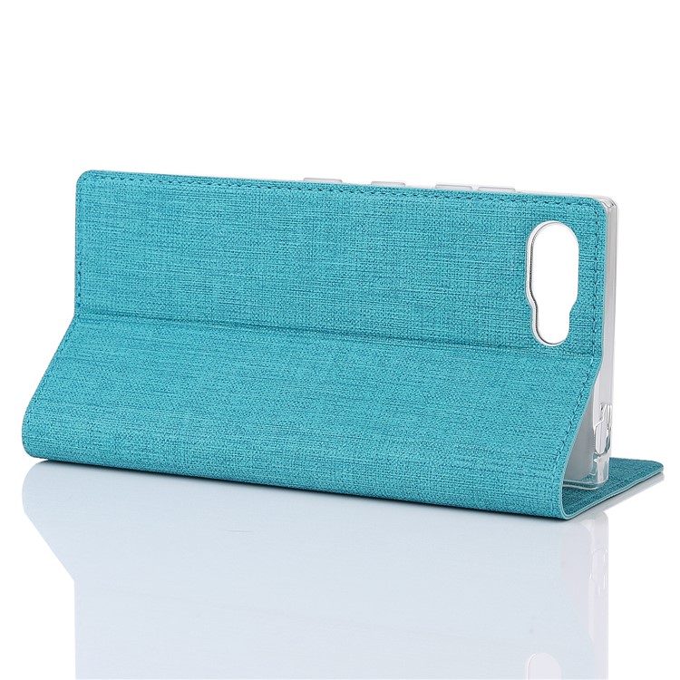 VILI DMX Cross Texture Leather Stand Card Holder Mobile Shell for BlackBerry Key2 - Blue-4