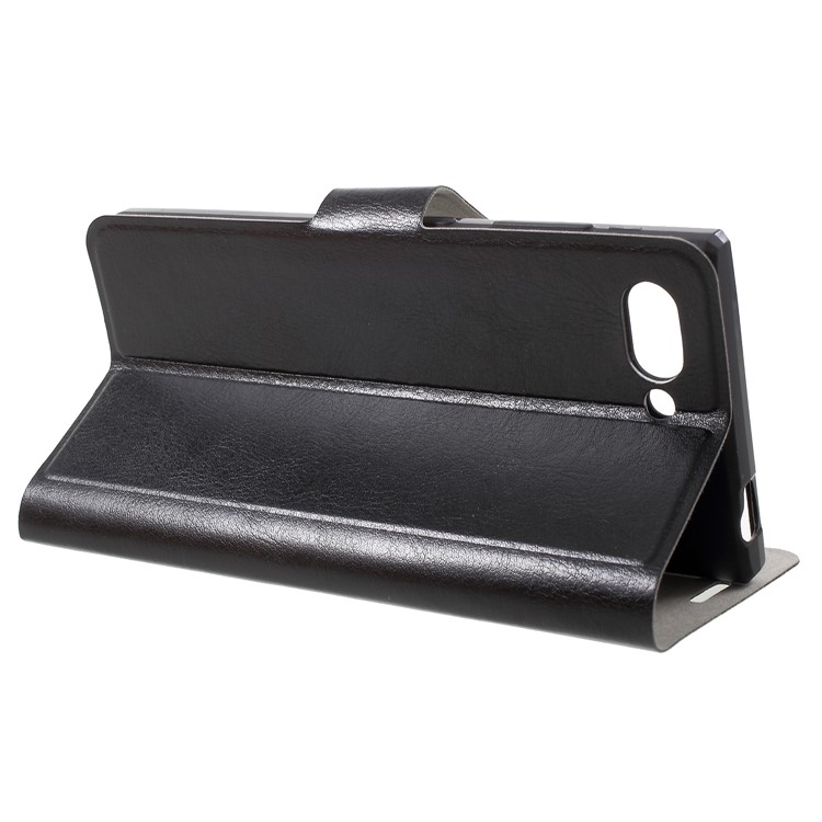 Crazy Horse Texture Stand Leather Card Holder Mobile Case (Built-in Steel Sheet) for BlackBerry Key2 - Black-4