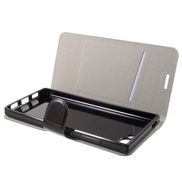 Crazy Horse Texture Stand Leather Card Holder Mobile Case (Built-in Steel Sheet) for BlackBerry Key2 - Black-5