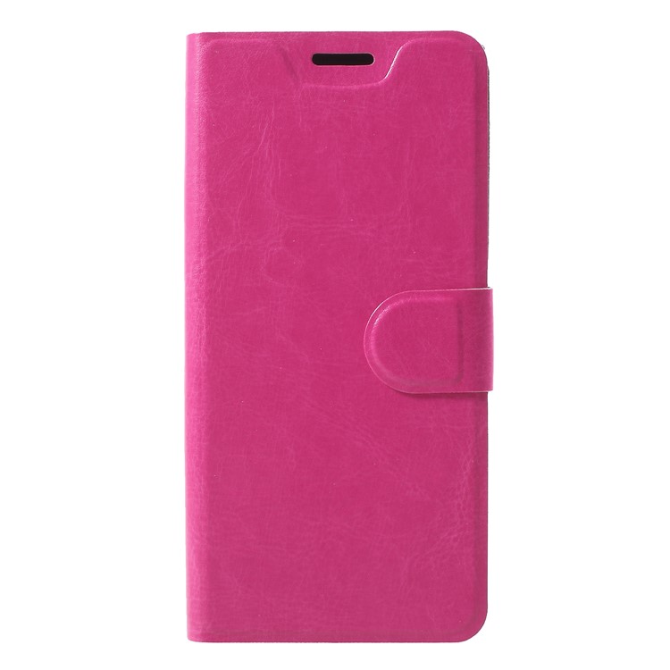 Crazy Horse Texture Stand Leather Card Slot Mobile Case (Built-in Steel Sheet) for BlackBerry Key2 - Rose-1