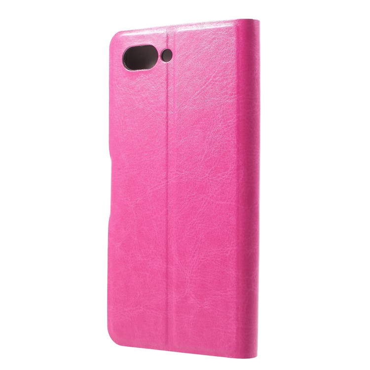 Crazy Horse Texture Stand Leather Card Slot Mobile Case (Built-in Steel Sheet) for BlackBerry Key2 - Rose-2