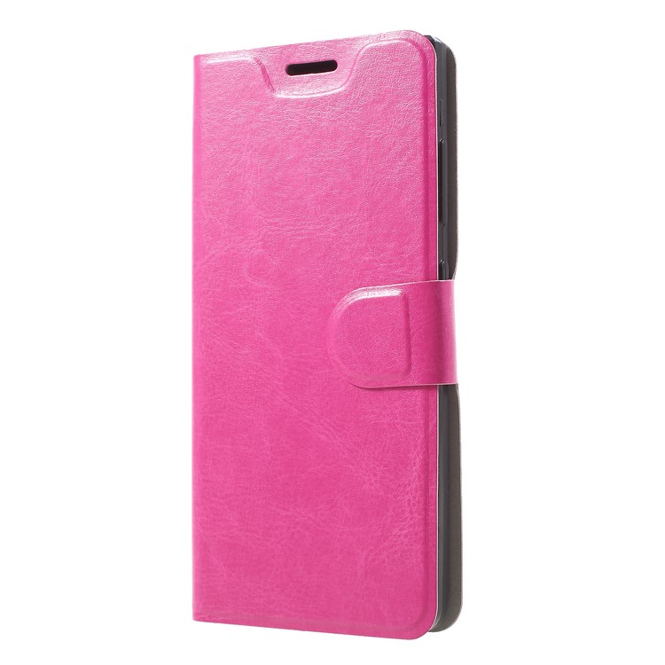 Crazy Horse Texture Stand Leather Card Slot Mobile Case (Built-in Steel Sheet) for BlackBerry Key2 - Rose-3