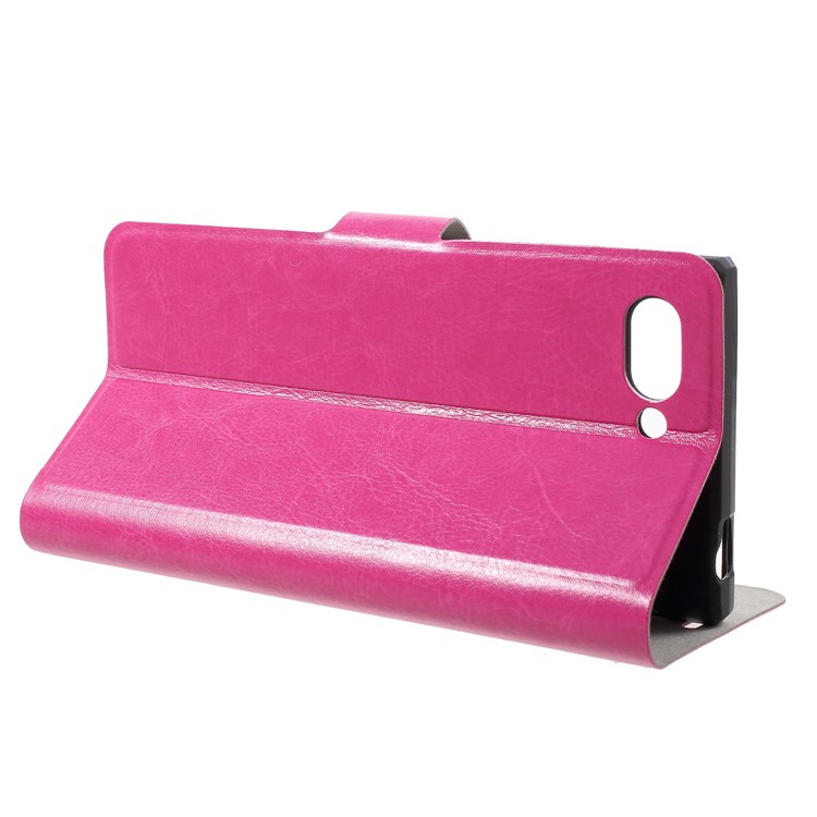 Crazy Horse Texture Stand Leather Card Slot Mobile Case (Built-in Steel Sheet) for BlackBerry Key2 - Rose-4