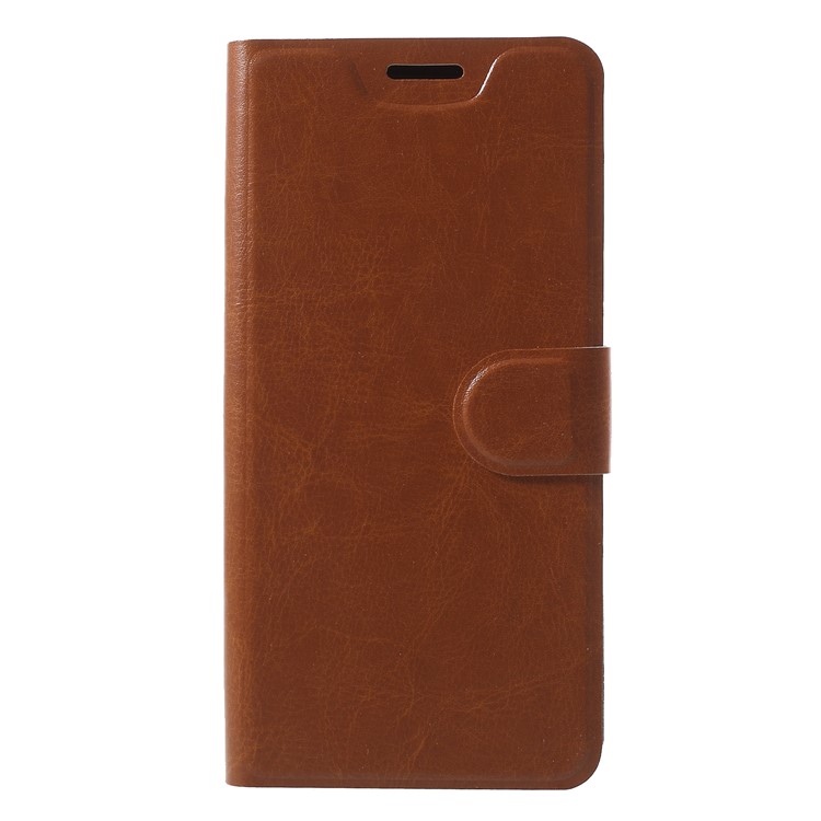 Crazy Horse Texture Stand Leather Card Holder Mobile Shell (Built-in Steel Sheet) for BlackBerry Key2 - Brown-1