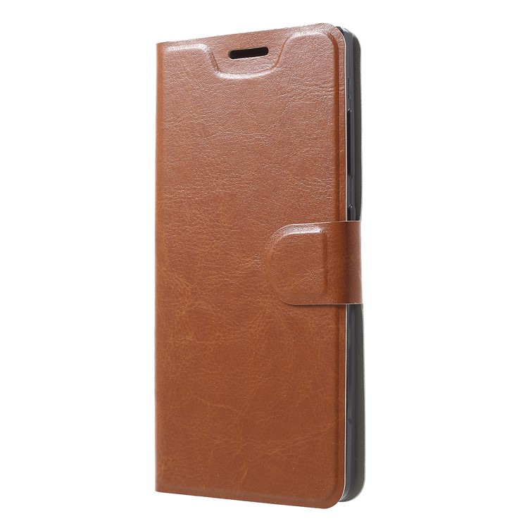 Crazy Horse Texture Stand Leather Card Holder Mobile Shell (Built-in Steel Sheet) for BlackBerry Key2 - Brown-3