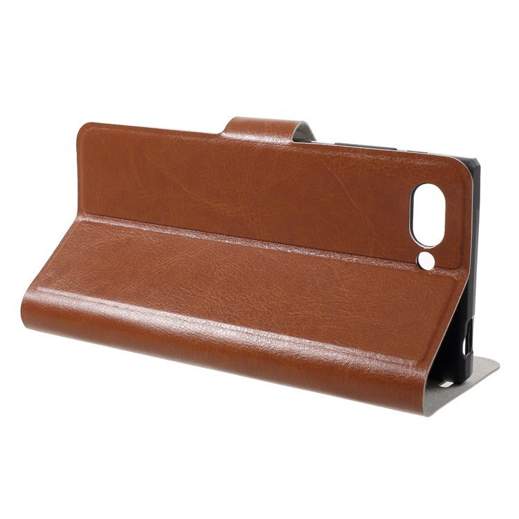 Crazy Horse Texture Stand Leather Card Holder Mobile Shell (Built-in Steel Sheet) for BlackBerry Key2 - Brown-4