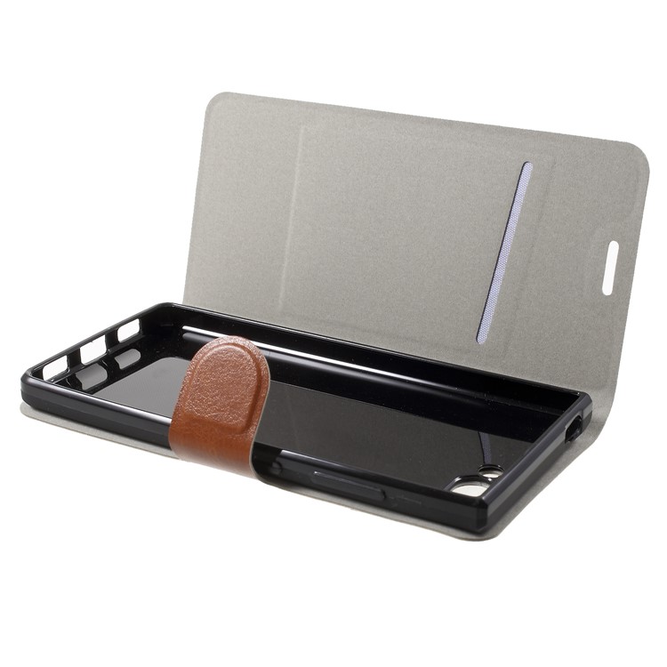 Crazy Horse Texture Stand Leather Card Holder Mobile Shell (Built-in Steel Sheet) for BlackBerry Key2 - Brown-5