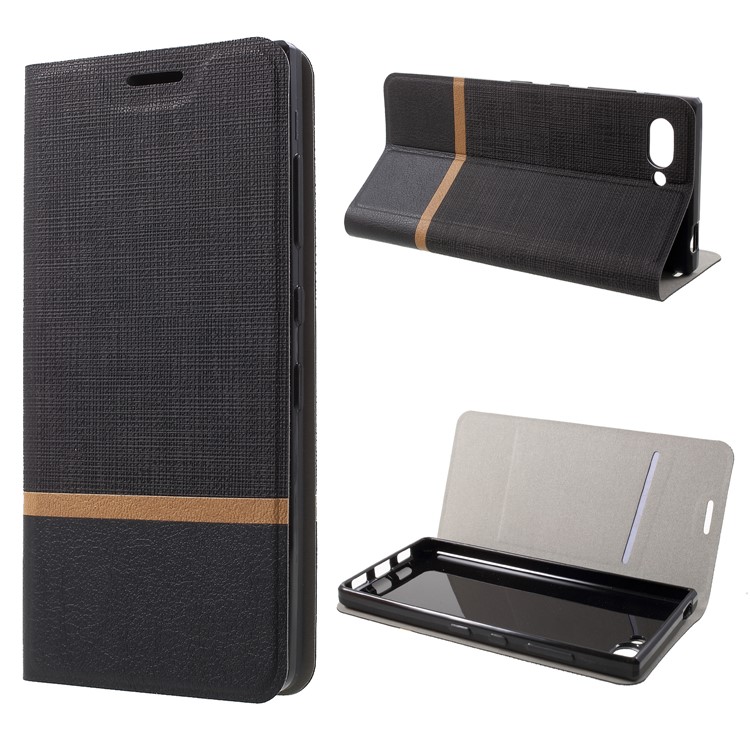 Cross Texture PU Leather Card Holder Stand Casing for BlackBerry Key2 - Black-1