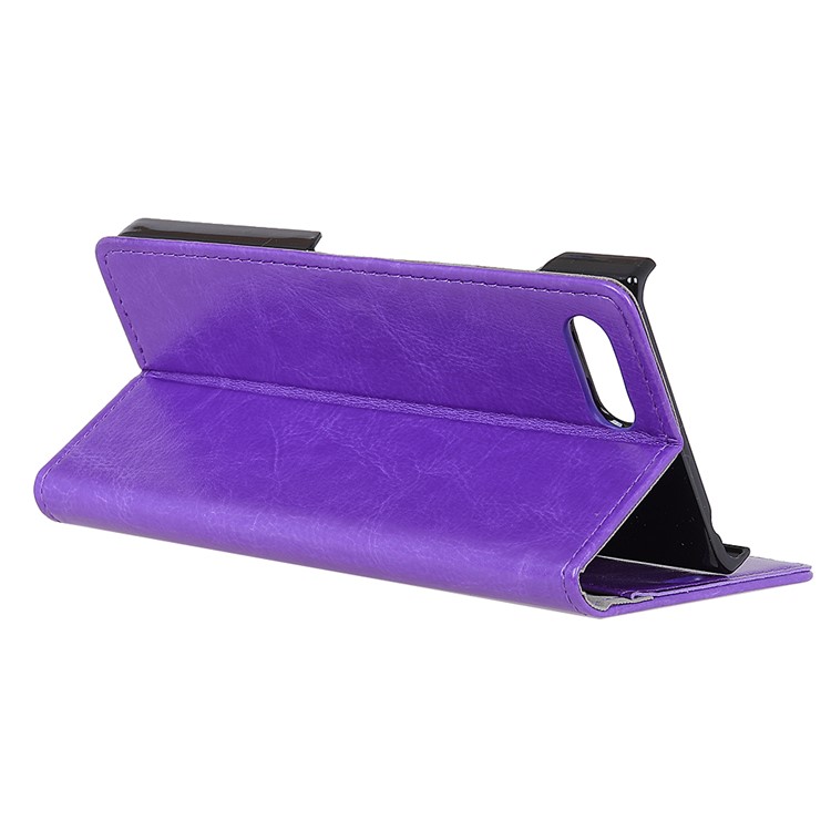 Crazy Horse Texture Wallet Stand Leather Mobile Phone Shell for BlackBerry Key2 - Purple-5