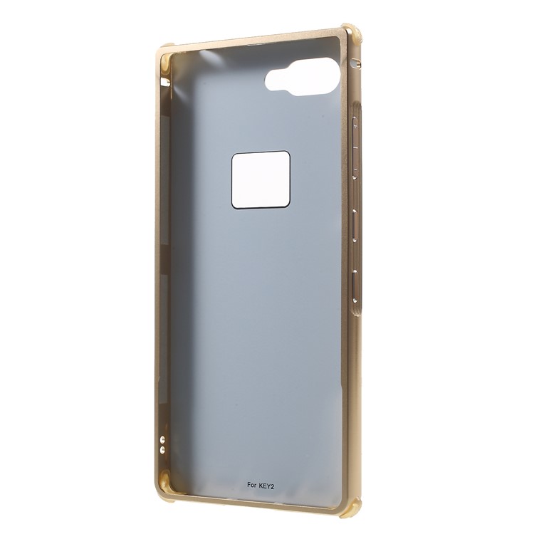 Electroplating Aluminium Alloy Bumper + Brushed PC Plate Drop-proof Mobile Phone Casing for BlackBerry Key2 - Gold-3