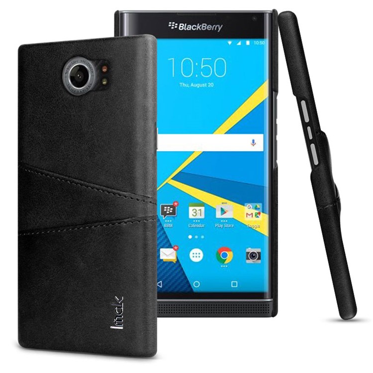 IMAK Ruiyi Series Leather Skin Plastic Phone Shell with Card Holder for BlackBerry Priv/Venice - Black-1