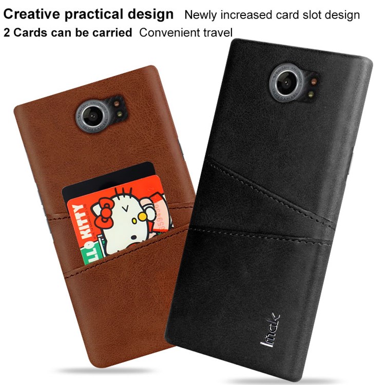 IMAK Ruiyi Series Leather Skin Plastic Phone Shell with Card Holder for BlackBerry Priv/Venice - Black-7