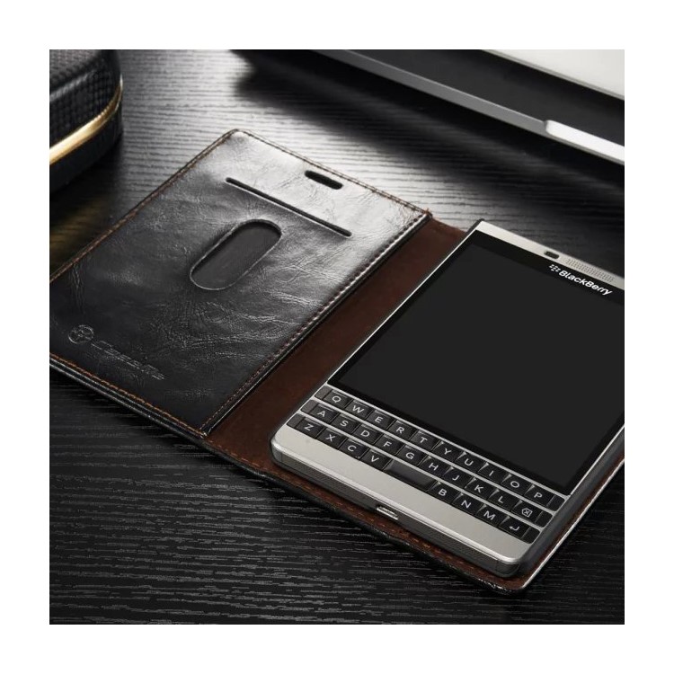 CASEME para BlackBerry Passport Silver Edition Bolsa de couro de couro de cera de óleo - preto-6