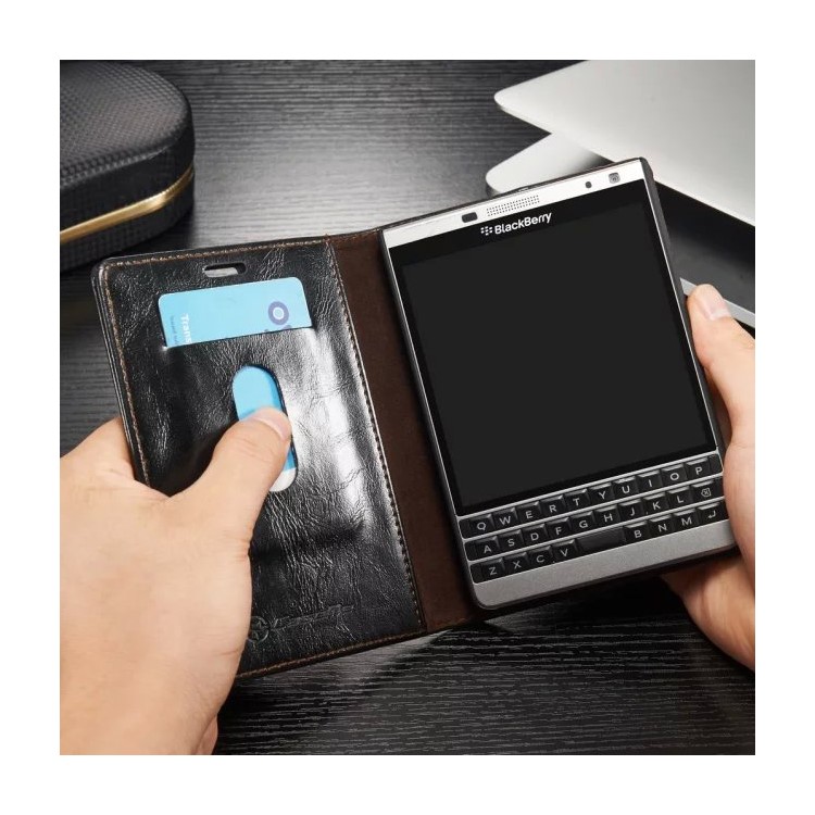 CASEME para BlackBerry Passport Silver Edition Bolsa de couro de couro de cera de óleo - preto-7