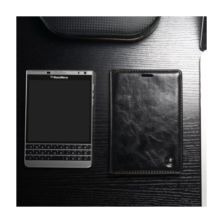 CASEME para BlackBerry Passport Silver Edition Bolsa de couro de couro de cera de óleo - preto-9