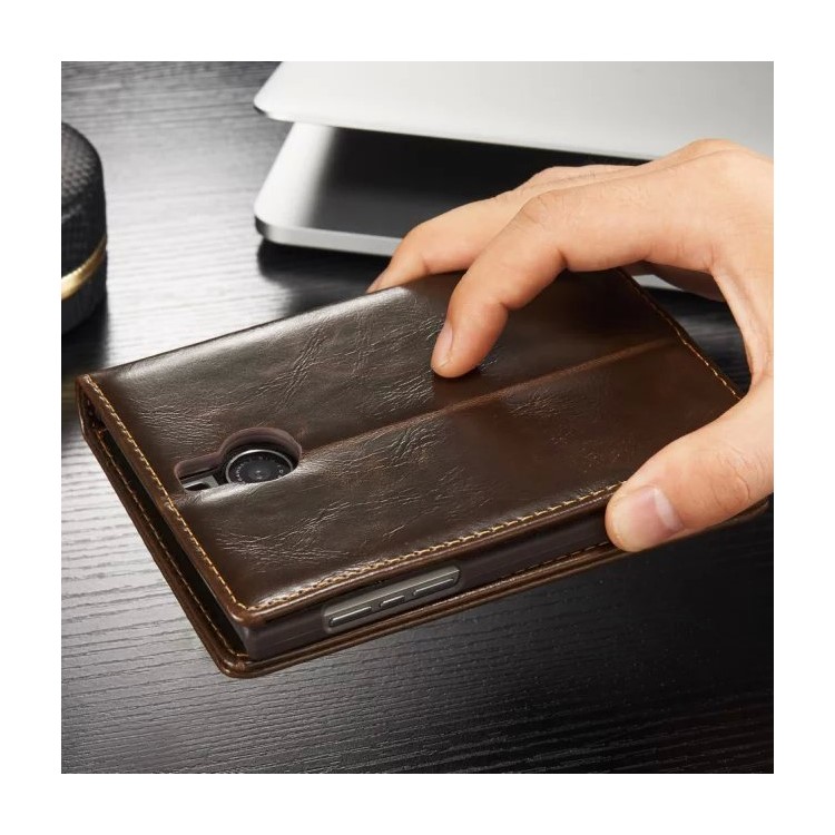 CASEME for BlackBerry Passport Silver Edition Oil Wax Leather Case Card Holder - Brown-10